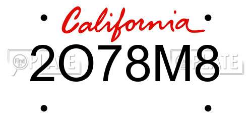 2O78M8 California License Plate