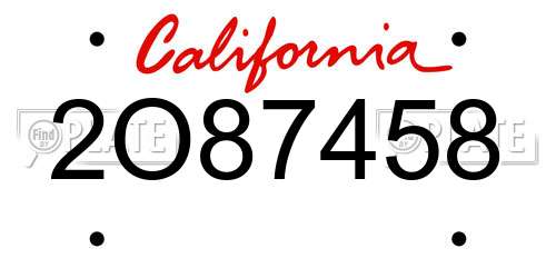 2O87458 California License Plate