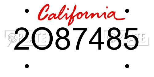 2O87485 California License Plate