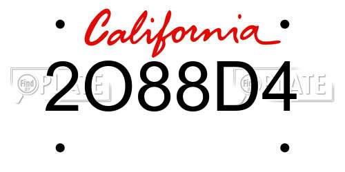 2O88D4 California License Plate
