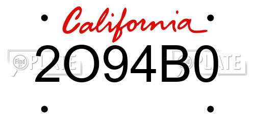 2O94B0 California License Plate