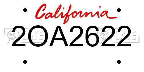 2OA2622 California License Plate