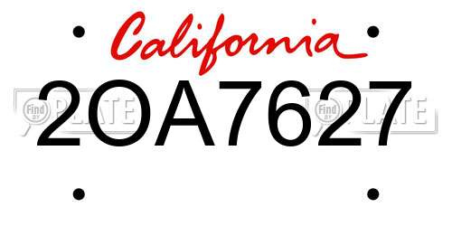 2OA7627 California License Plate