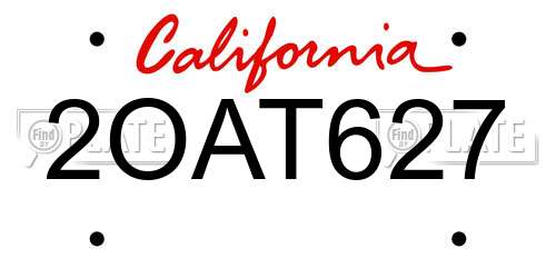 2OAT627 California License Plate