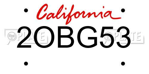 2OBG53 California License Plate