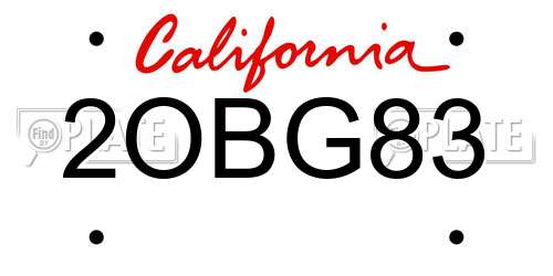 2OBG83 California License Plate