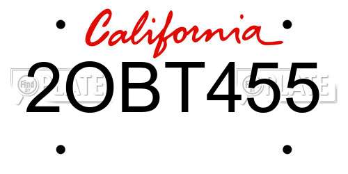 2OBT455 California License Plate