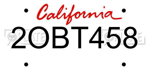 2OBT458 California License Plate