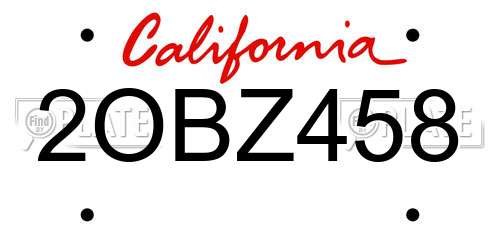 2OBZ458 California License Plate