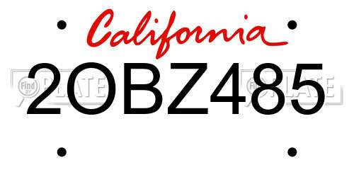 2OBZ485 California License Plate