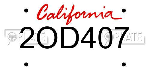 2OD407 California License Plate
