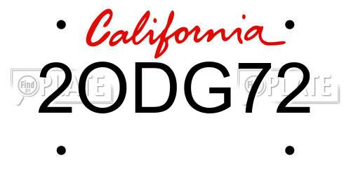 2ODG72 California License Plate
