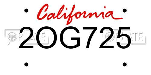 2OG725 California License Plate
