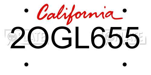 2OGL655 California License Plate