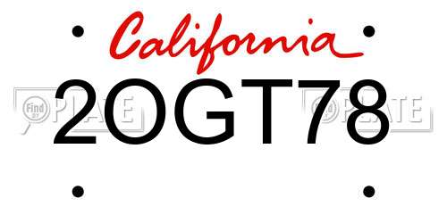 2OGT78 California License Plate