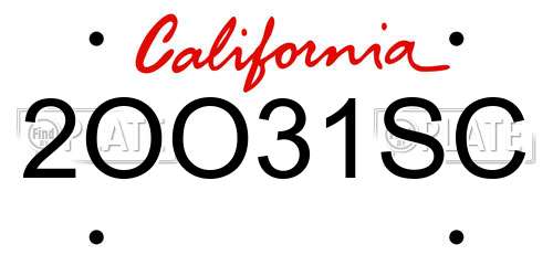 2OO31SC California License Plate