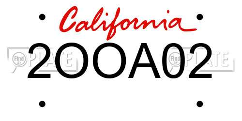 2OOA02 California License Plate
