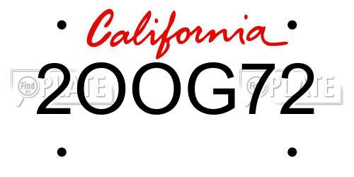 2OOG72 California License Plate