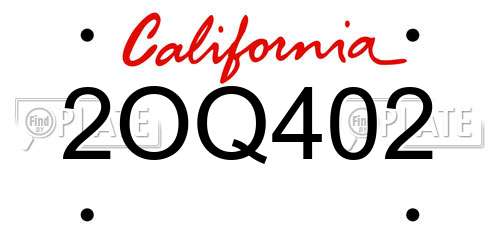 2OQ402 California License Plate