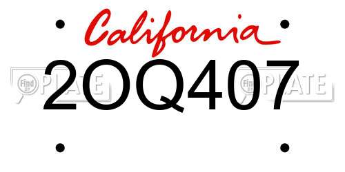 2OQ407 California License Plate