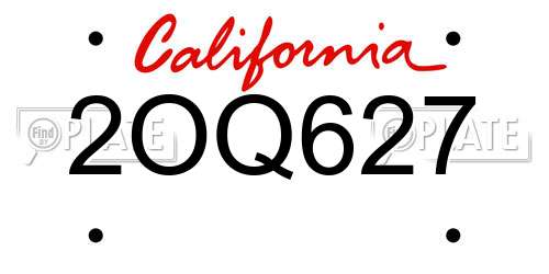 2OQ627 California License Plate