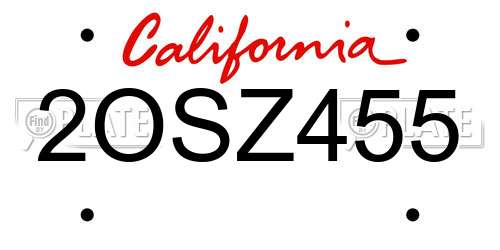 2OSZ455 California License Plate