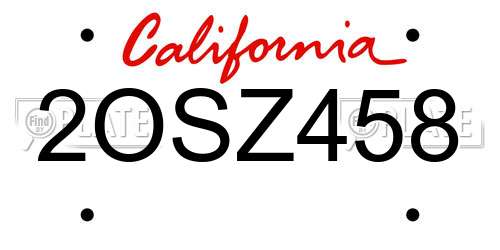 2OSZ458 California License Plate