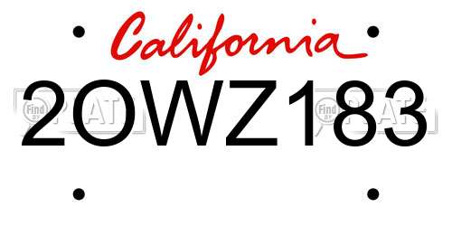 2OWZ183 California License Plate