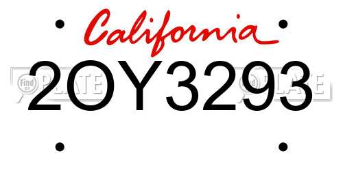 2OY3293 California License Plate