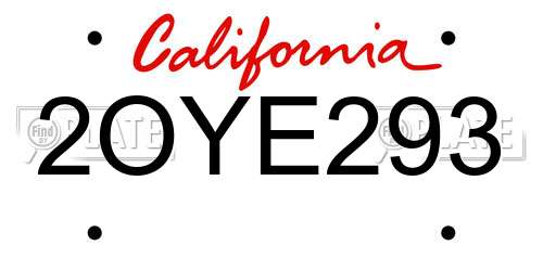 2OYE293 California License Plate