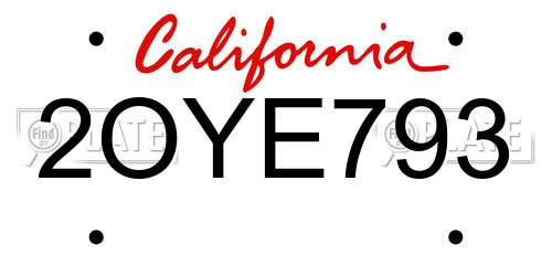 2OYE793 California License Plate