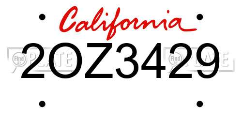 2OZ3429 California License Plate