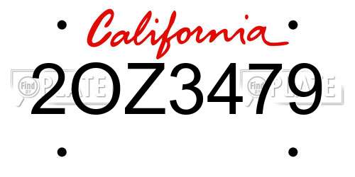 2OZ3479 California License Plate