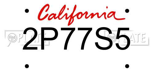 2P77S5 California License Plate