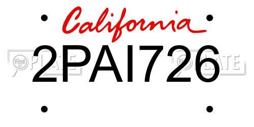 2PAI726 California License Plate