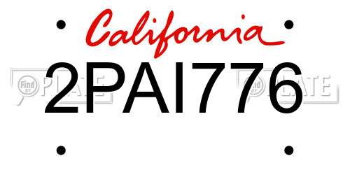 2PAI776 California License Plate