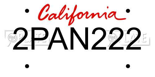2PAN222 California License Plate