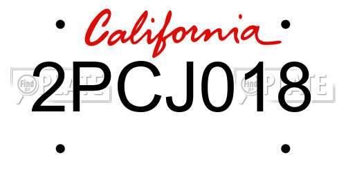 2PCJ018 California License Plate