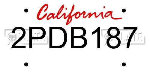 2PDB187 California License Plate
