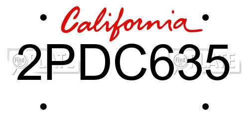 2PDC635 California License Plate