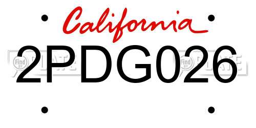 2PDG026 California License Plate