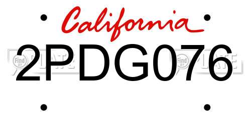 2PDG076 California License Plate