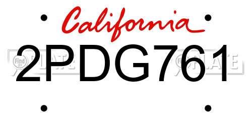 2PDG761 California License Plate
