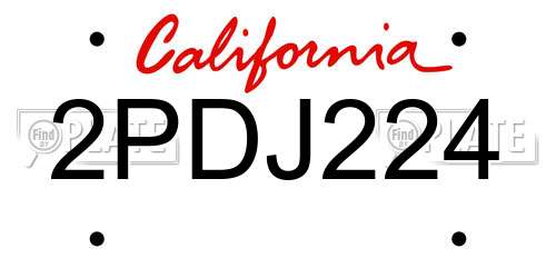 2PDJ224 California License Plate