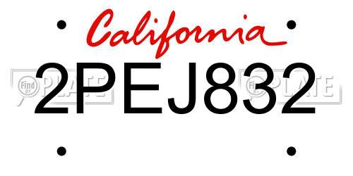 2PEJ832 California License Plate