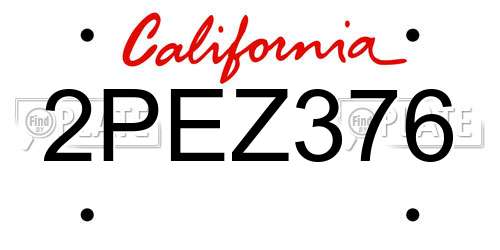 2PEZ376 California License Plate