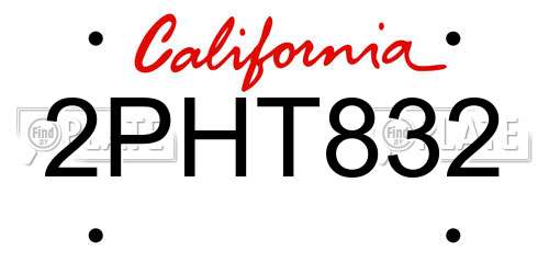 2PHT832 California License Plate