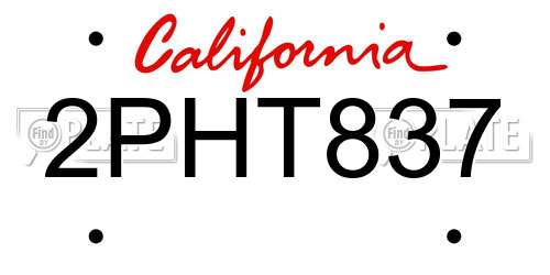 2PHT837 California License Plate