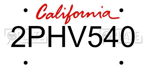2PHV540 California License Plate