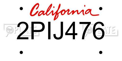2PIJ476 California License Plate